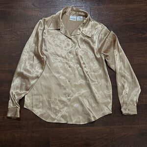 Liz Baker Gold Satin Blouse Size 10